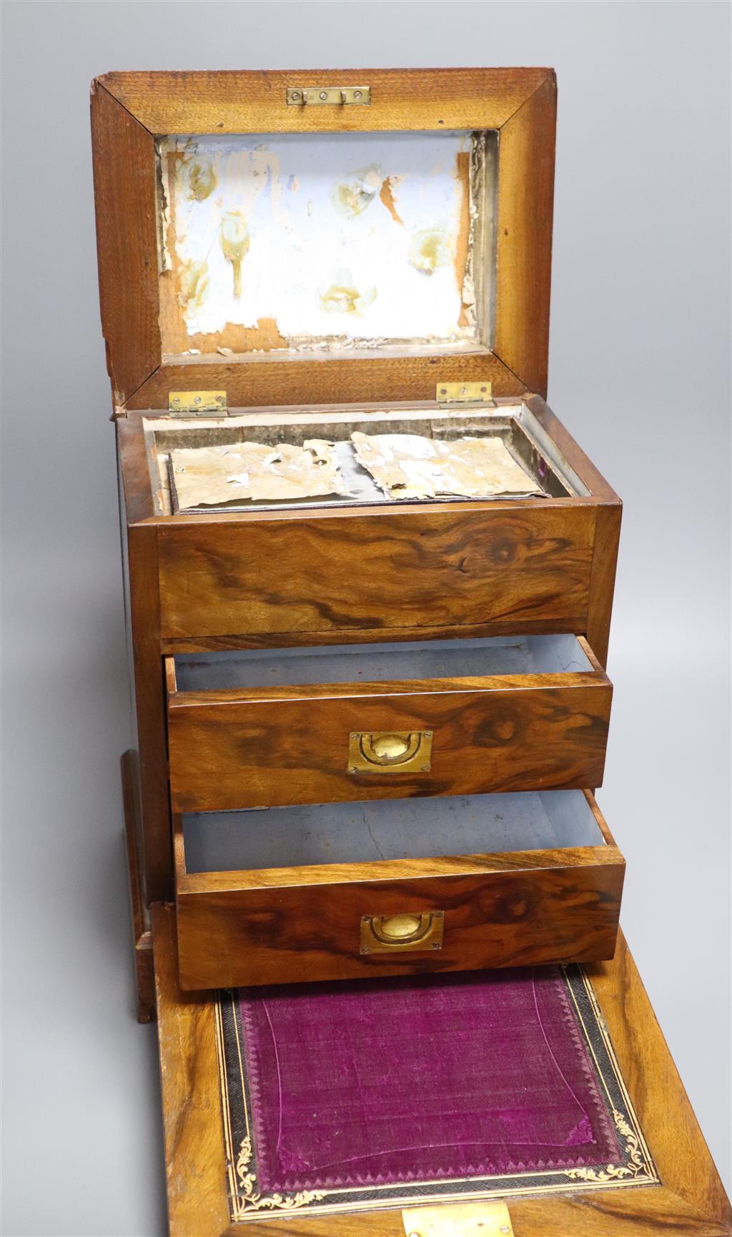 A Victorian walnut sewing/writing cabinet, width 13cm